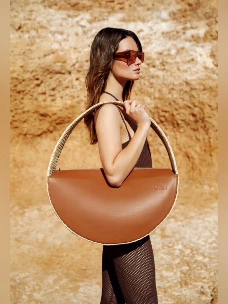 Nwt Womens Mam Brown Natural Raffia Leather Uf0 205 Large Round Shoulder Handbag